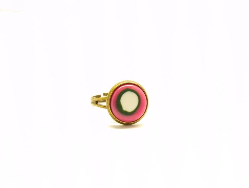 Ring nach Wahl Rosa Cabochon Fimo Polymer Clay vintage bronze weiß pink