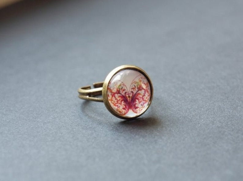 Ring nach Wahl Cabochon Glas bunt Muster farbig retro Mandala Schmetterling Blüten