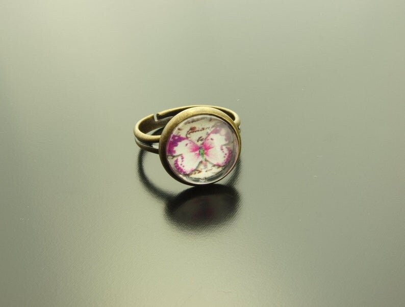 Ring nach Wahl Cabochon Glas bunt Muster farbig retro Mandala Schmetterling Blüten