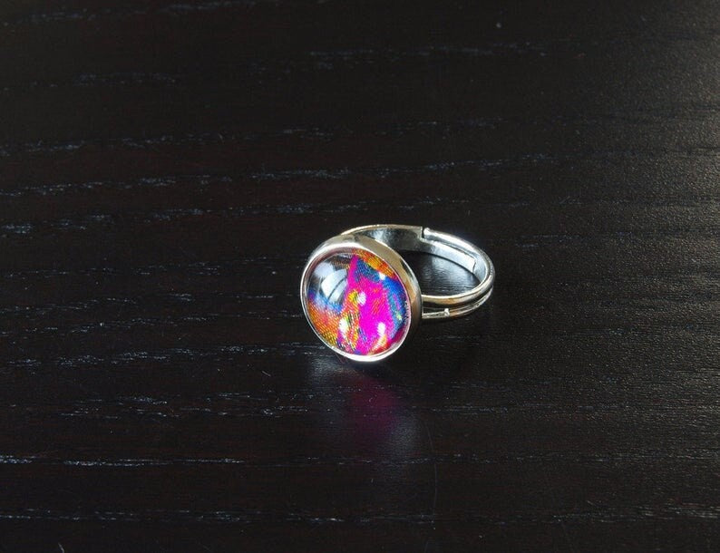 Ring nach Wahl Cabochon Glas bunt Muster farbig retro Mandala Schmetterling Blüten