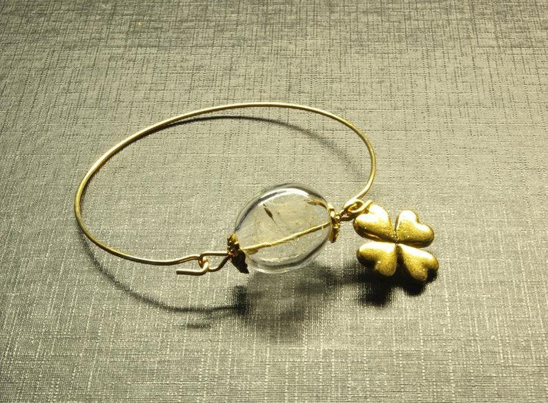 Echte Pusteblumen Armband Farbe nach Wahl Glas Perle