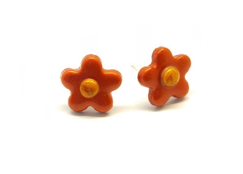 Ohrstecker Blume nach Wahl kupfer schwarz Blüte Polymer Clay