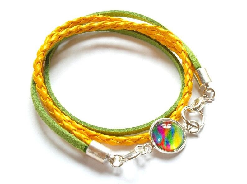 Wickelarmband nach Wahl Cabochon Retro gelb grün Armband