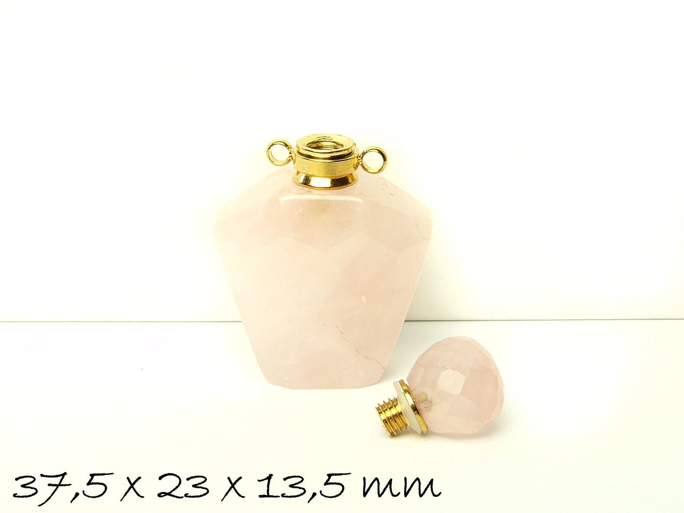 1 Stück Flasche aus Rosenquarz mit Schraubverschluss, 37,5 x 23 mm