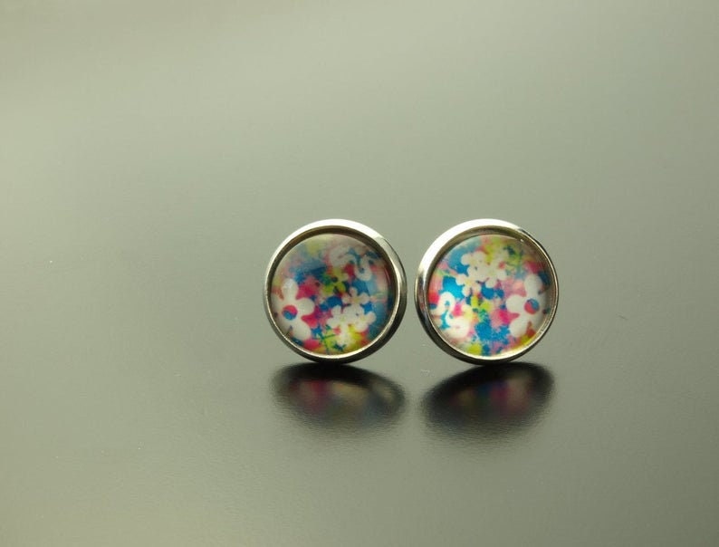 Ohrringe nach Wahl retro Muster farbig bunt Ohrstecker silber