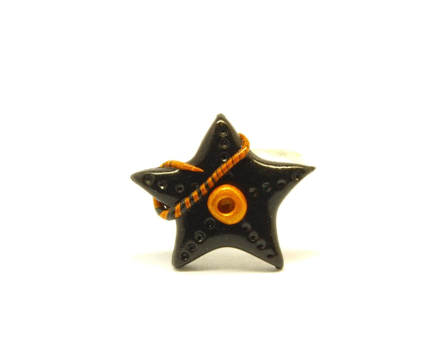 Ring nach Wahl Fimo Clay Cabochon schwarz gold Blume Blüte Stern