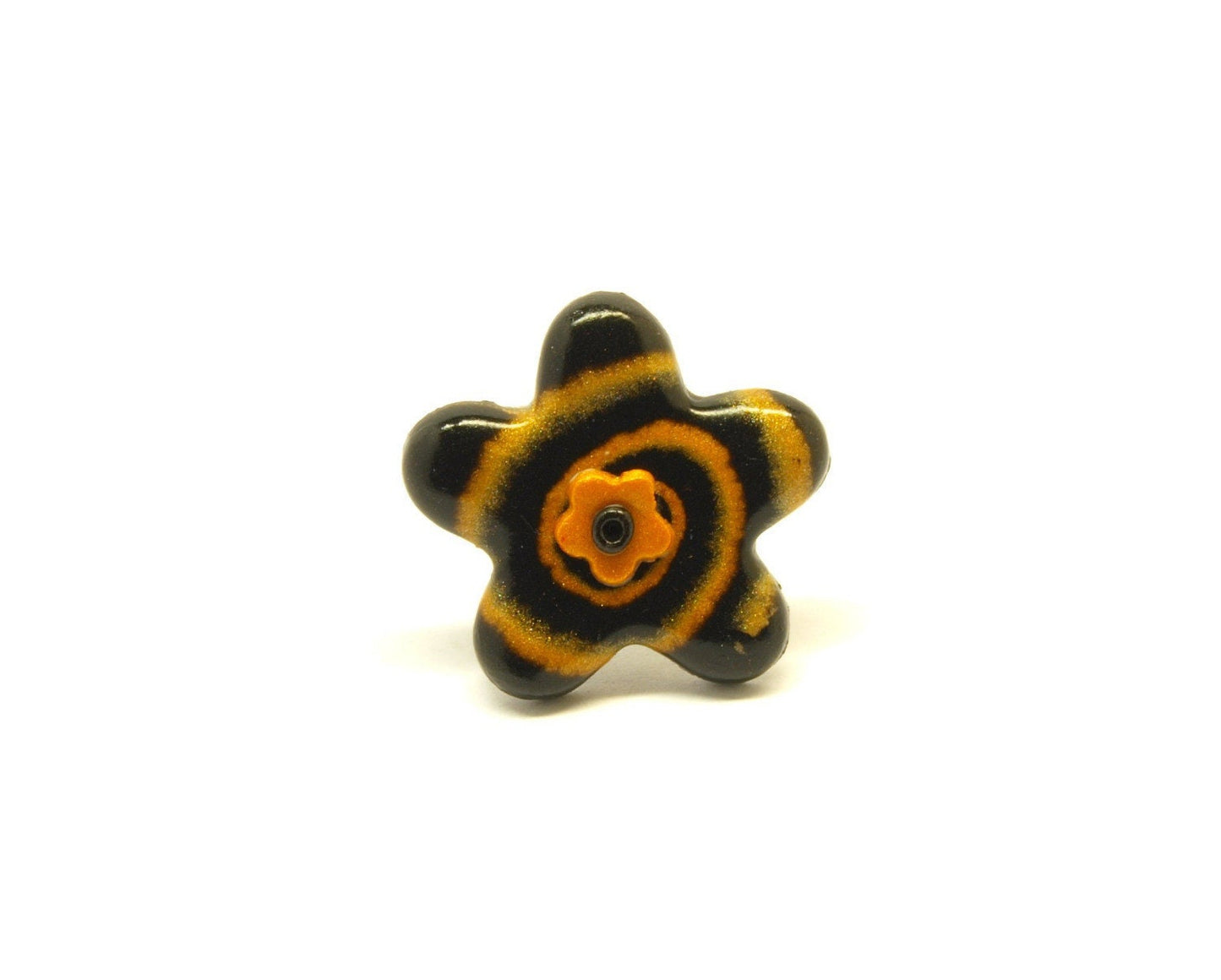 Ring nach Wahl Fimo Clay Cabochon schwarz gold Blume Blüte Stern