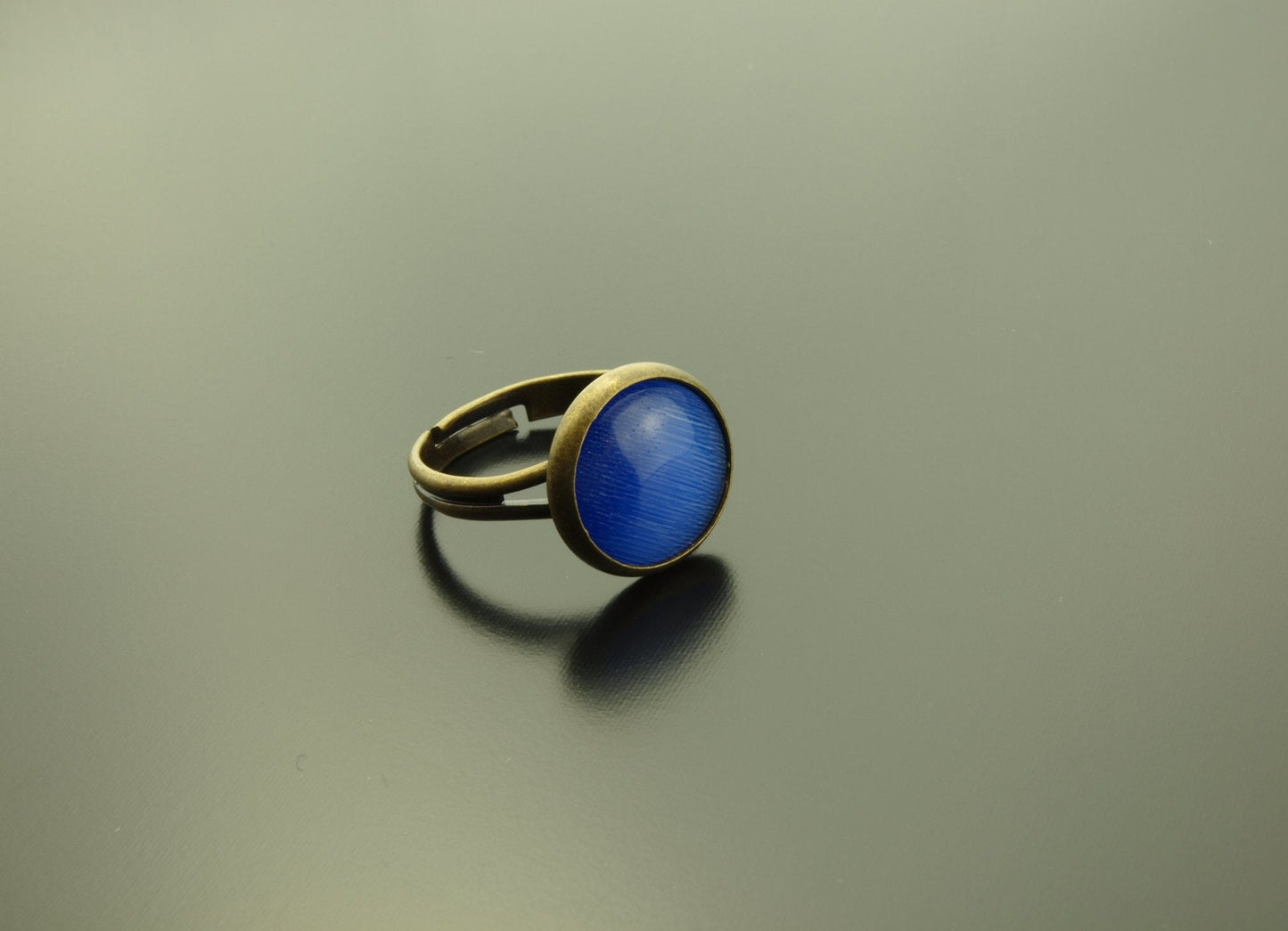 Ring Stein Cabochon vintage Resin Glas Polymer Clay Harz blau bronze silbern