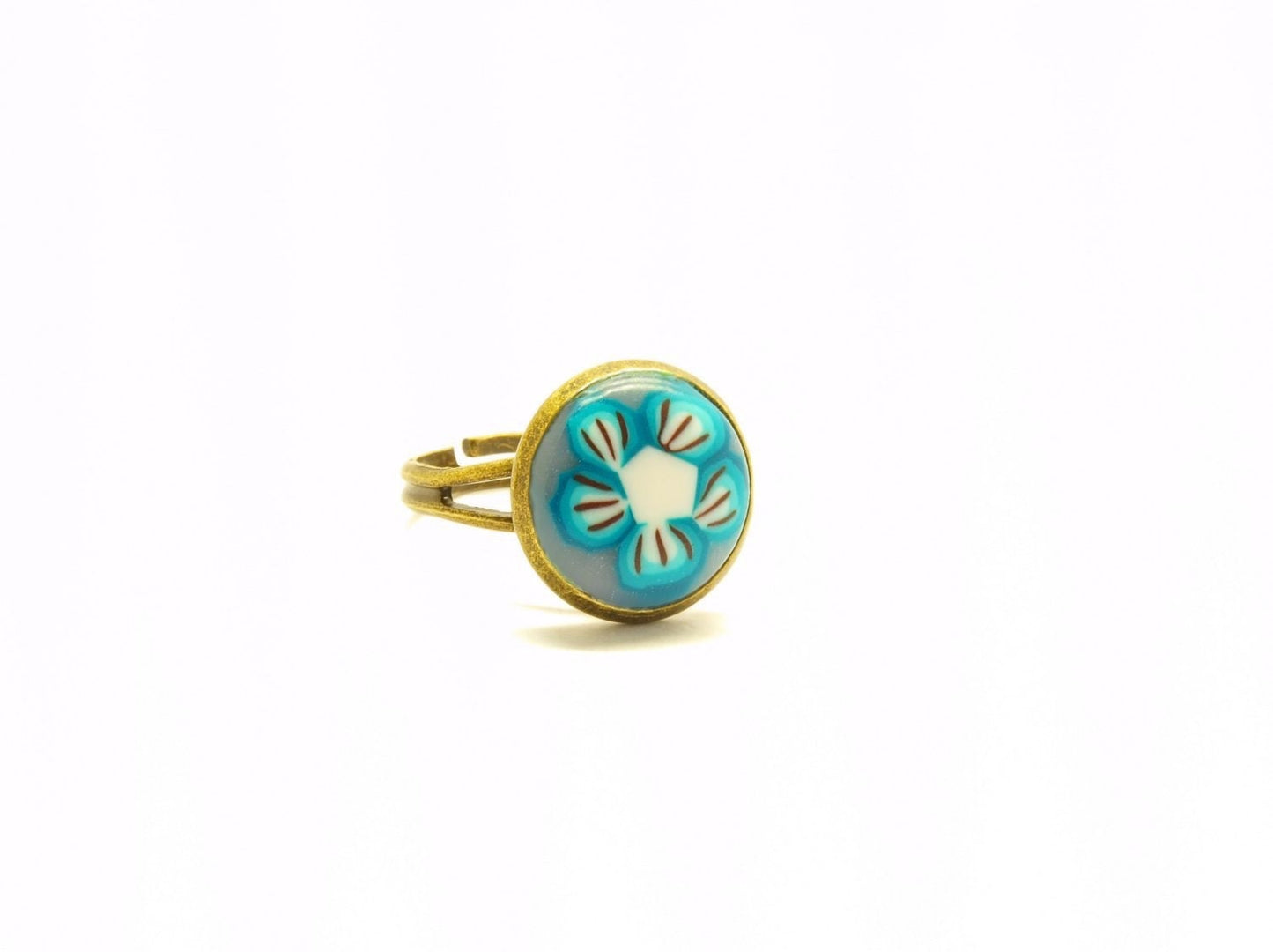 Ring Stein Cabochon vintage Resin Glas Polymer Clay Harz blau bronze silbern