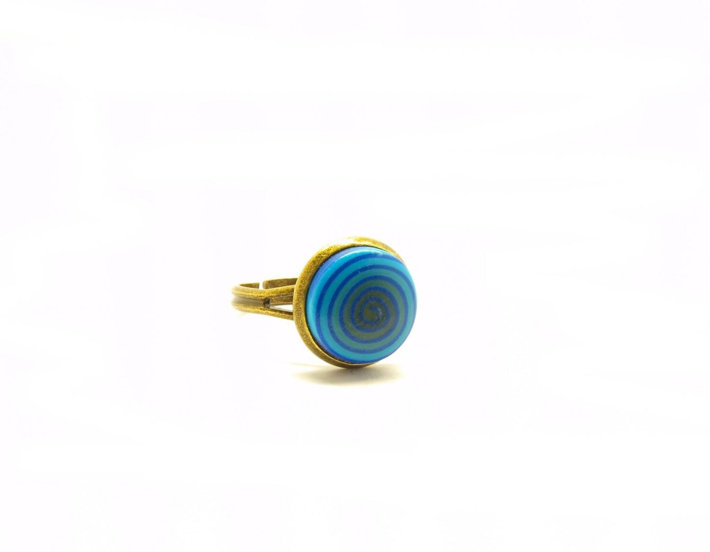 Ring Stein Cabochon vintage Resin Glas Polymer Clay Harz blau bronze silbern