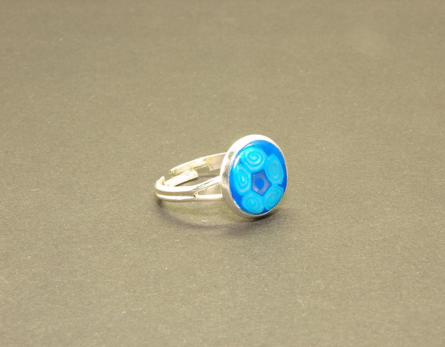 Ring Stein Cabochon vintage Resin Glas Polymer Clay Harz blau bronze silbern