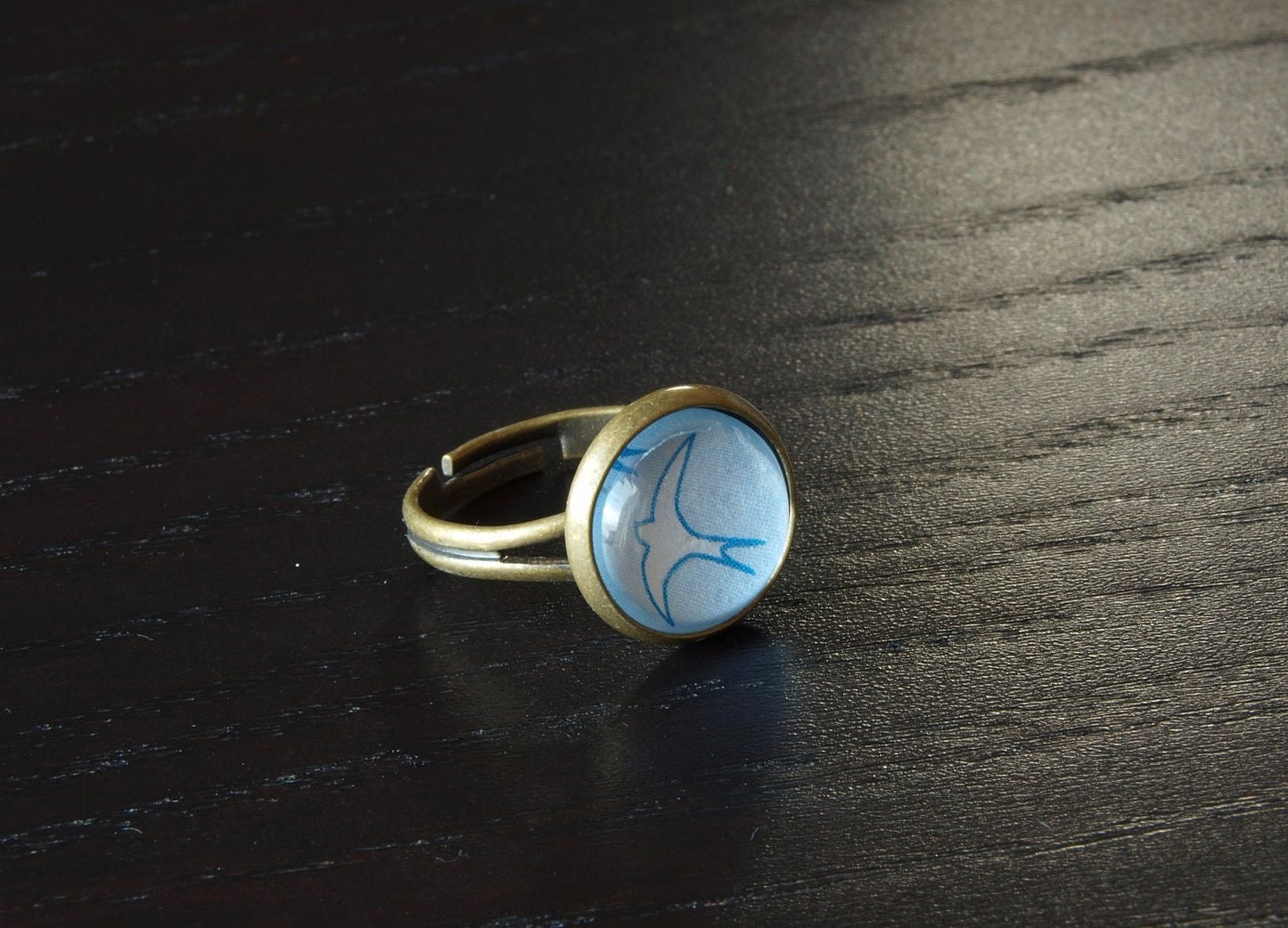 Ring Stein Cabochon vintage Resin Glas Polymer Clay Harz blau bronze silbern