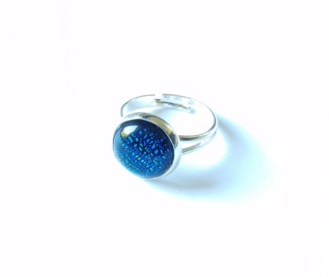 Ring Stein Cabochon vintage Resin Glas Polymer Clay Harz blau bronze silbern