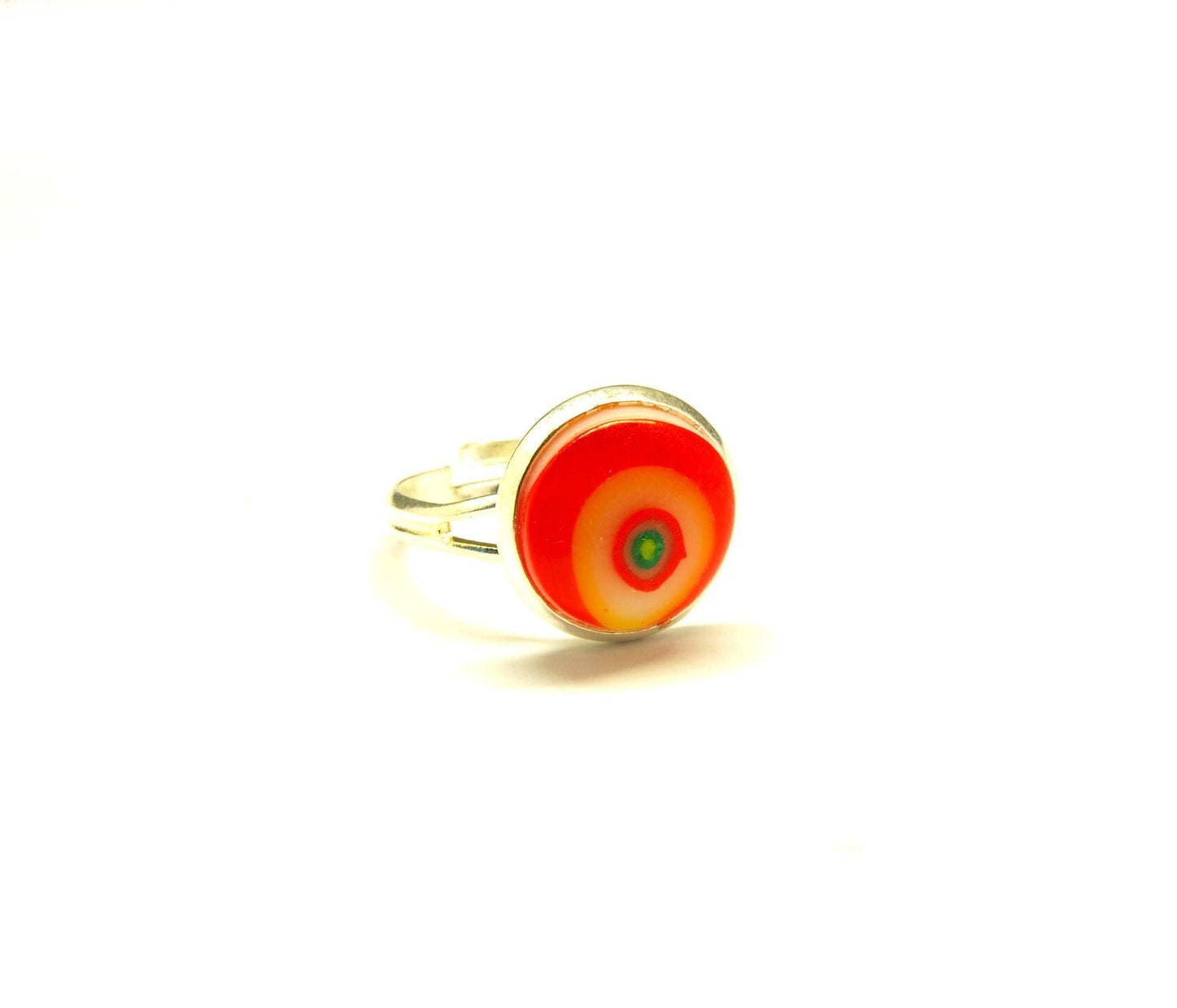 Ring Stein Cabochon vintage Resin Glas Polymer Clay Harz rot bronze silbern