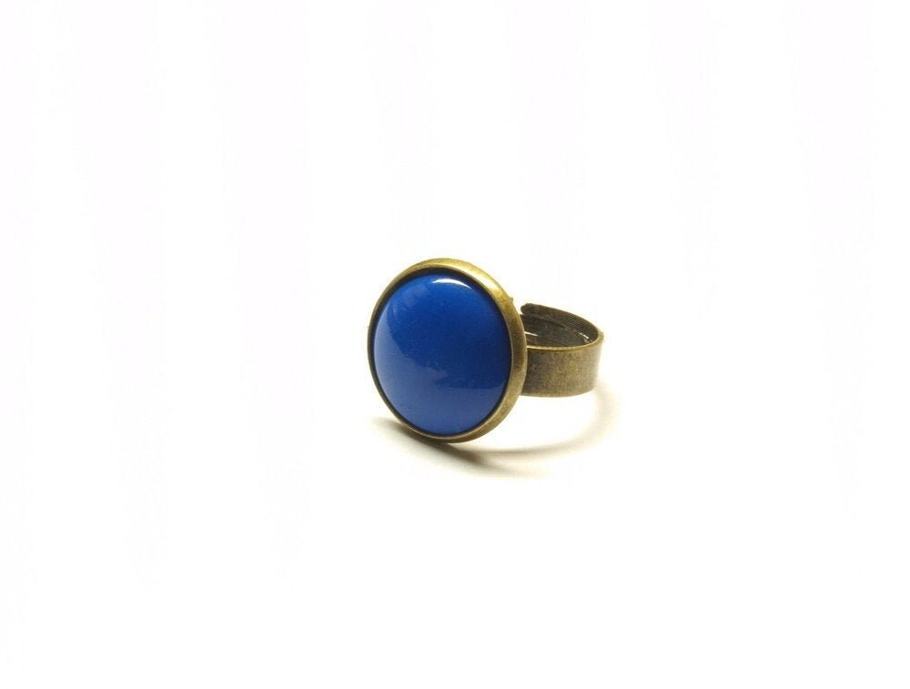 Ring Stein Cabochon vintage Resin Glas Polymer Clay Harz blau bronze silbern