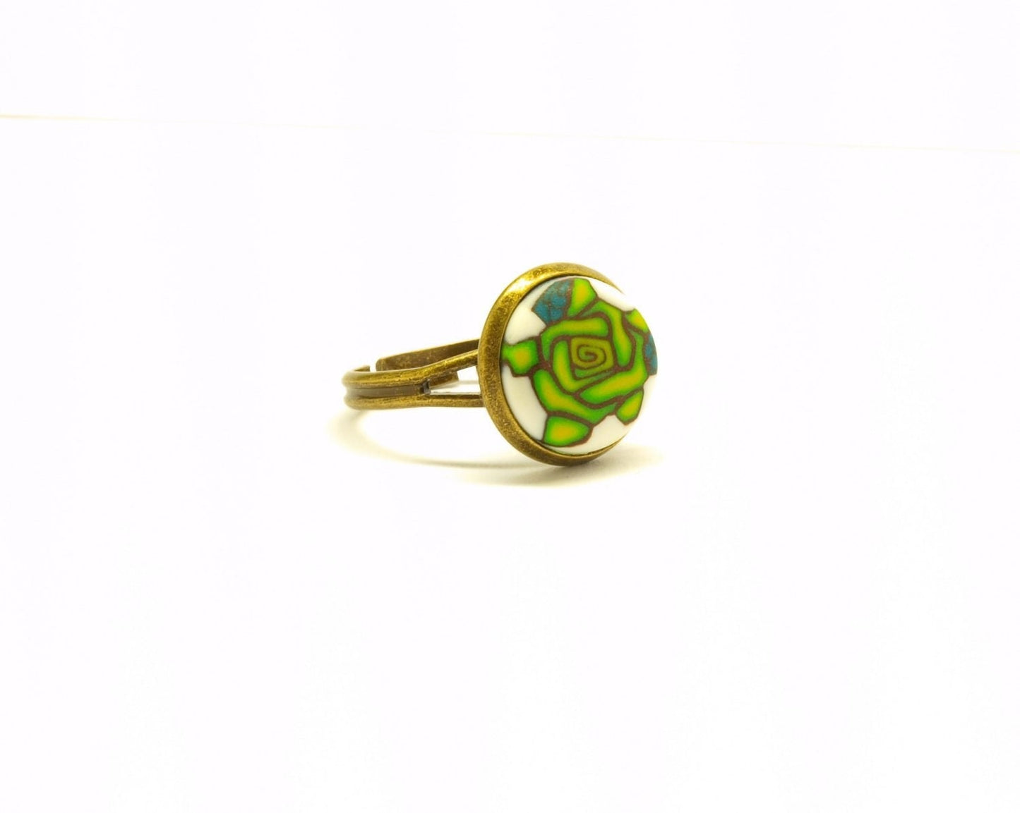 Ring Rose Cabochon Fimo vintage rosa weiß grün gelb Farbe nach Wahl Blüten Blumen Polymer Clay silbern bronze
