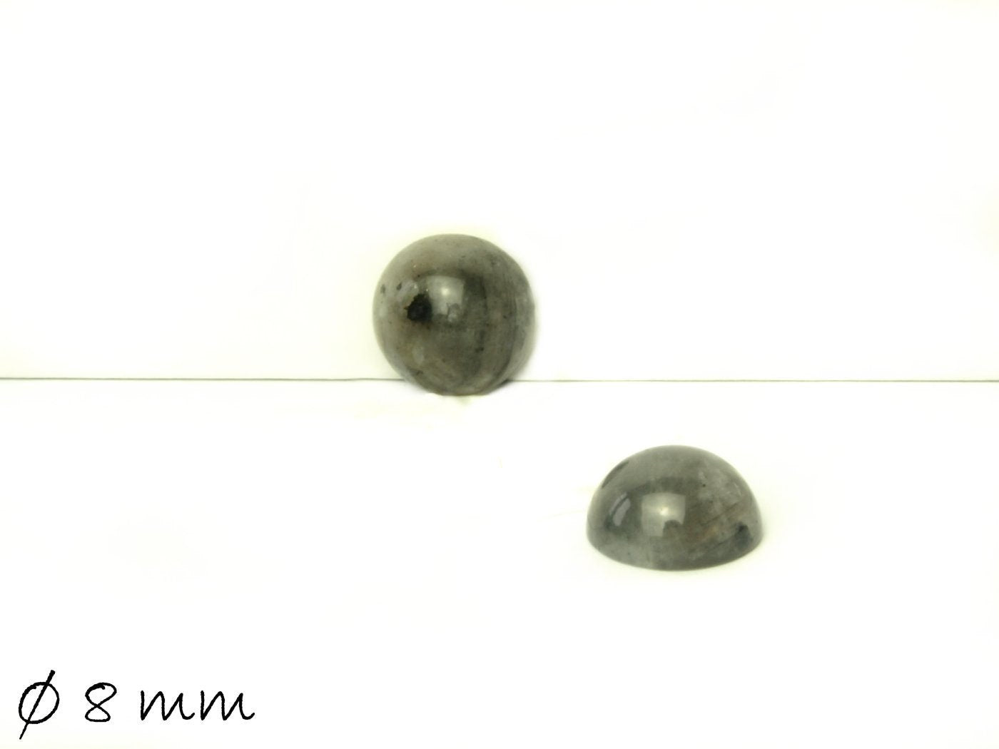 2 Stück Edelstein Cabochons Larvikit, rund, Ø 8 mm grau Edelstein