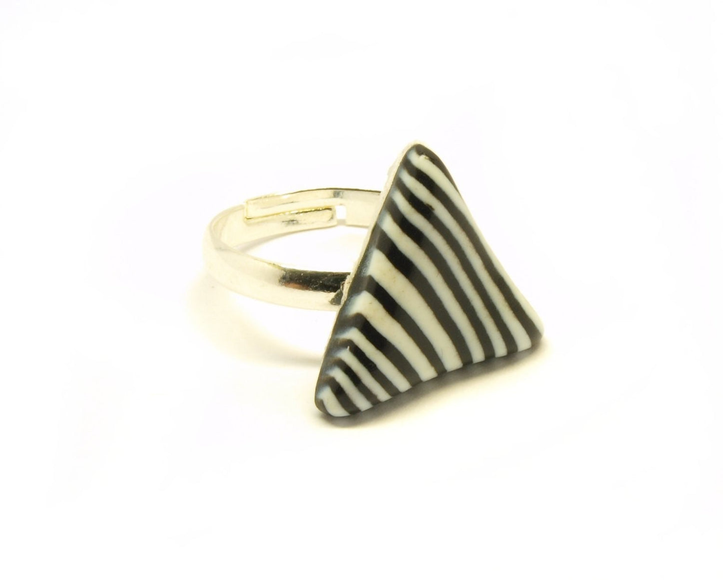 Ring Fimo Clay Cabochon Herz Dreieck Kreis schwarz weiß Muster nach Wahl Streifen Kreise retro