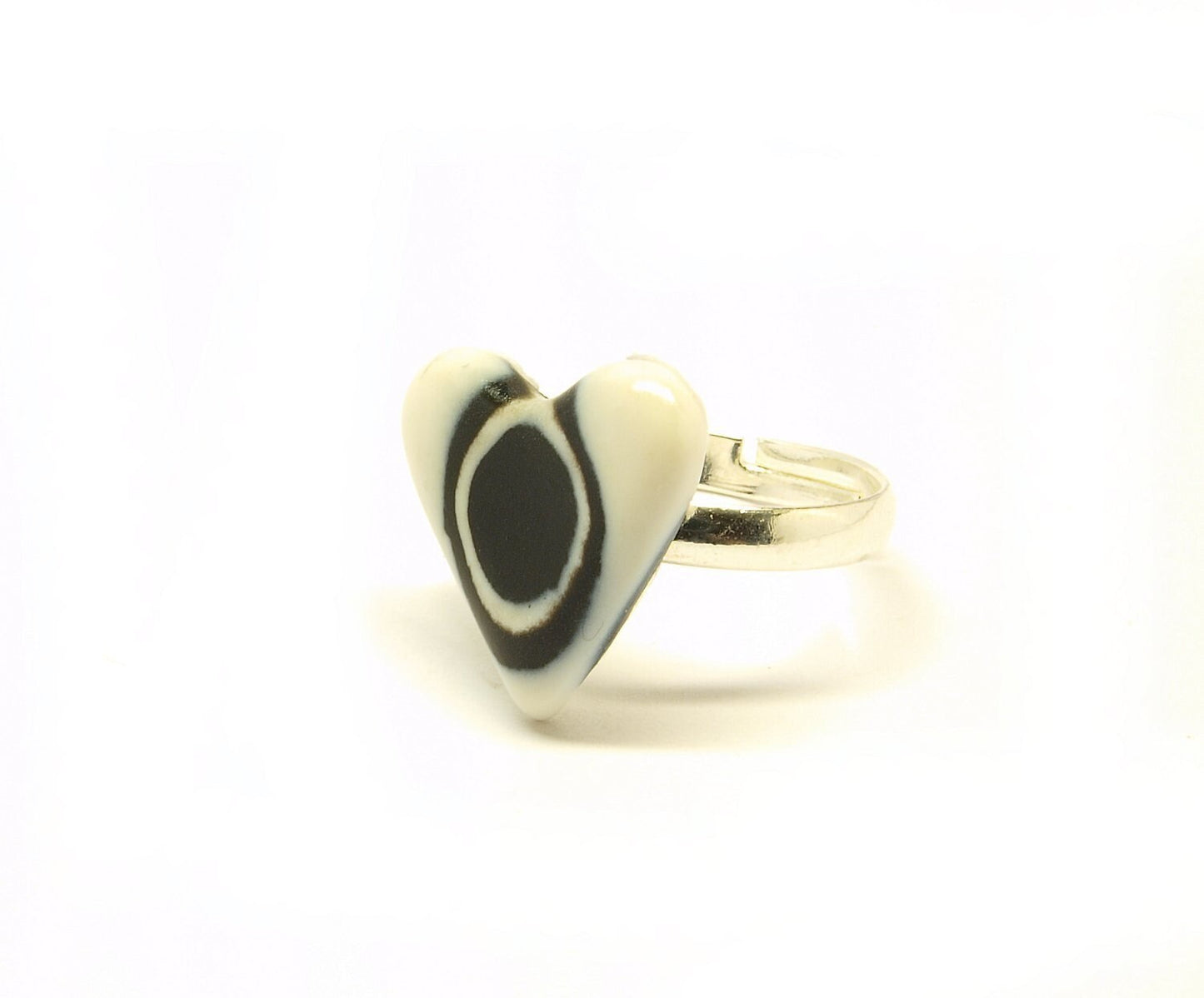 Ring Fimo Clay Cabochon Herz Dreieck Kreis schwarz weiß Muster nach Wahl Streifen Kreise retro