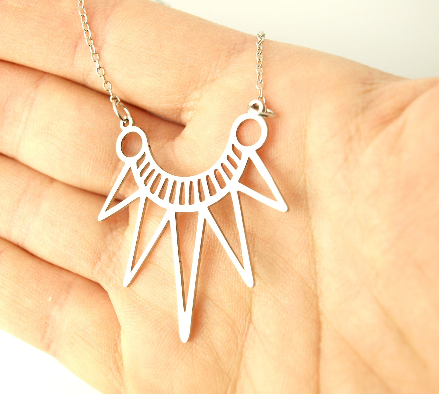 Kette Edelstahl Dreiecke Muster Anhänger geometrisch Gothic