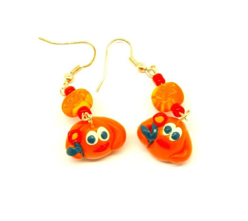 Ohrringe Raupe grün gelb rot blau orange Ohrhänger Wurm Fimo Polymer Clay Monster