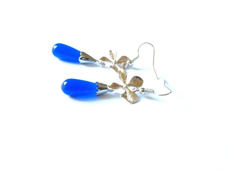 Ohrringe nach Wahl Glas Perle Blume Blüte bronze silbern golden vintage Schleife