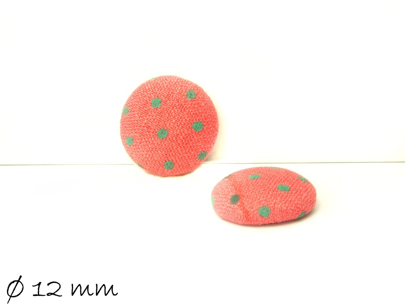 6 Stück Stück runde Stoff Cabochons, rot mit Punkten, Ø 12 mm