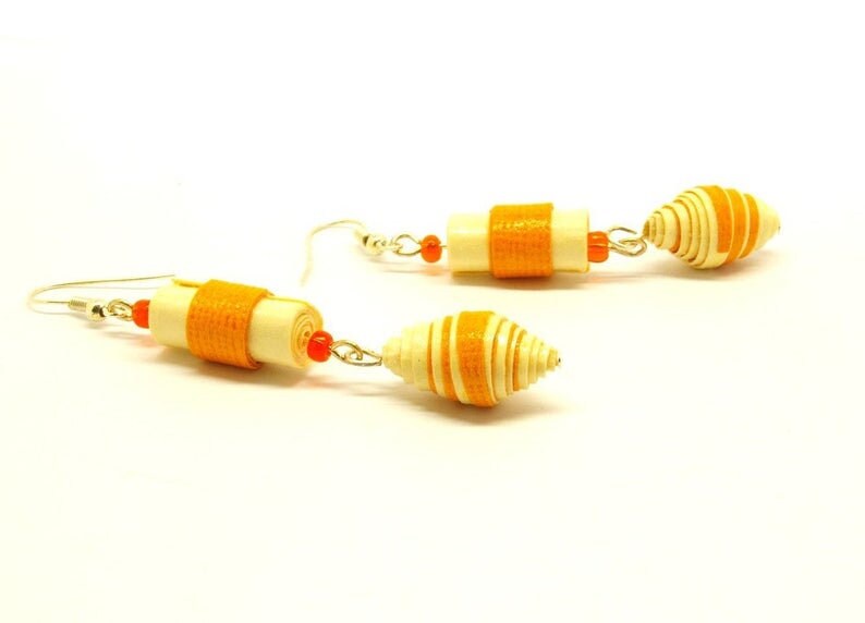 Ohrringe nach Wahl Papier Afrika ethno braun beige orange Glas Perlen
