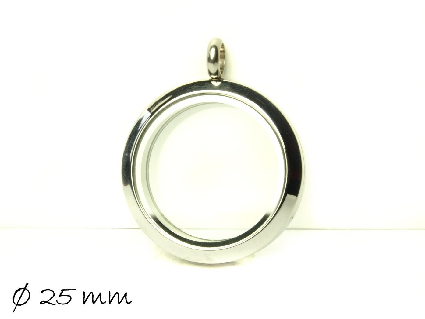 Schraub-Medaillon silber Glas Edelstahl, Glasdurchmesser 25 mm
