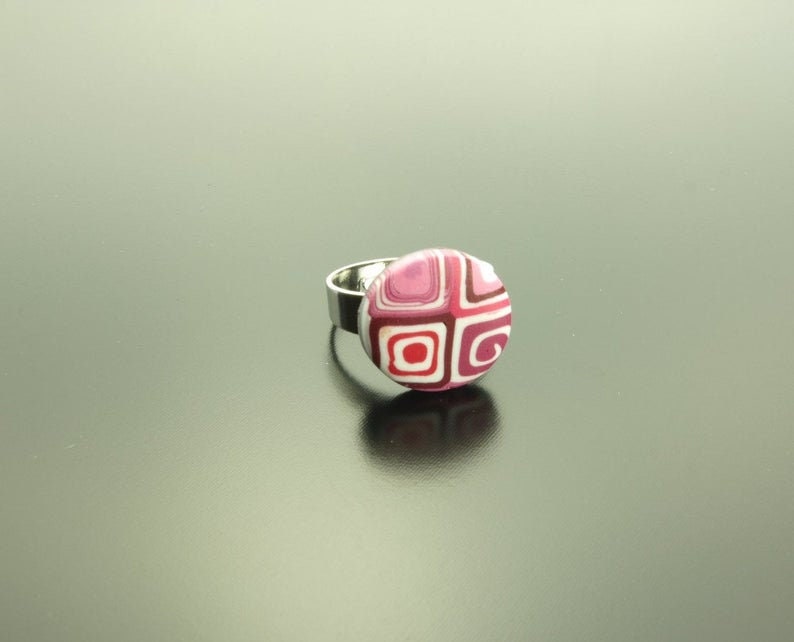 Ring nach Wahl Rosa Cabochon Fimo Polymer Clay vintage bronze weiß pink