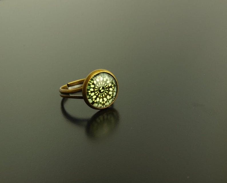 Ring Cabochon nach Wahl Glas Retro Muster vintage Mandala grün