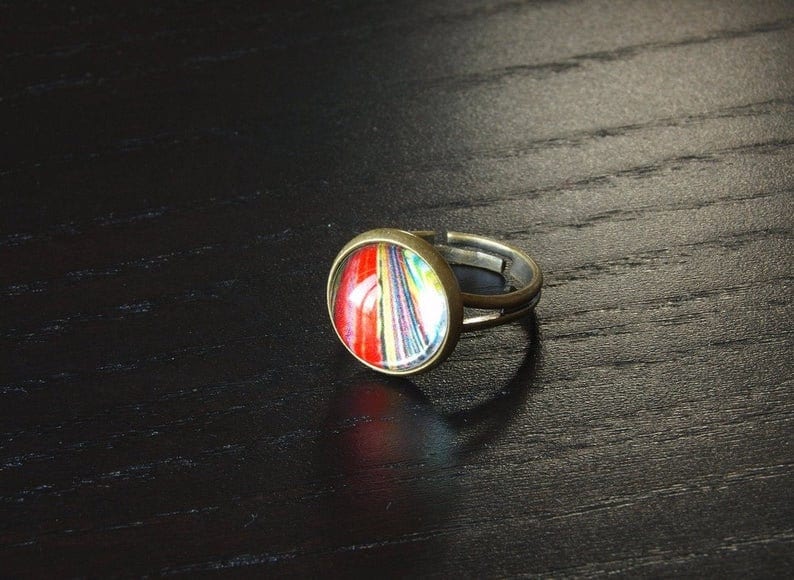 Ring nach Wahl Cabochon Glas bunt Muster farbig retro Mandala Schmetterling Blüten