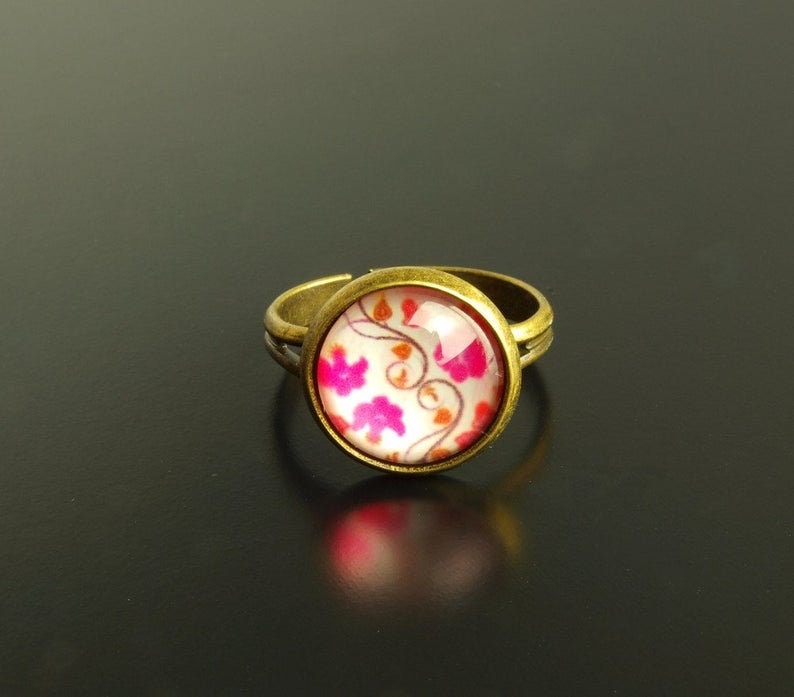 Ring nach Wahl Cabochon Glas bunt Muster farbig retro Mandala Schmetterling Blüten