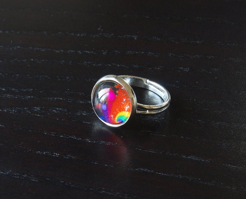 Ring nach Wahl Cabochon Glas bunt Muster farbig retro Mandala Schmetterling Blüten