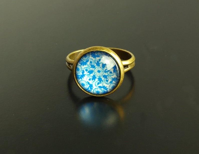 Ring Cabochon nach Wahl Glas Retro Muster vintage Mandala grün