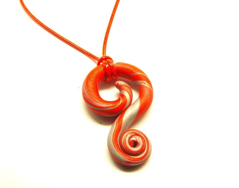 Lederkette nach Wahl Anhänger Fimo Polymer Clay groß braun rot orange blau
