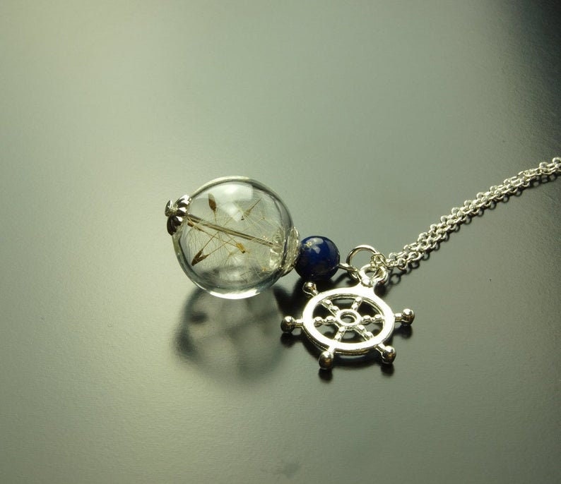 Echte Pusteblumen Kette Perle Glas gefüllt Anhänger nach Wahl