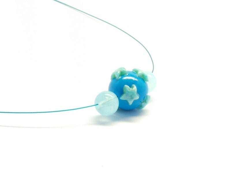 Kette Schmuckdraht Perle blau gelb weiß Fimo Polymer Clay Anhänger nach Wahl
