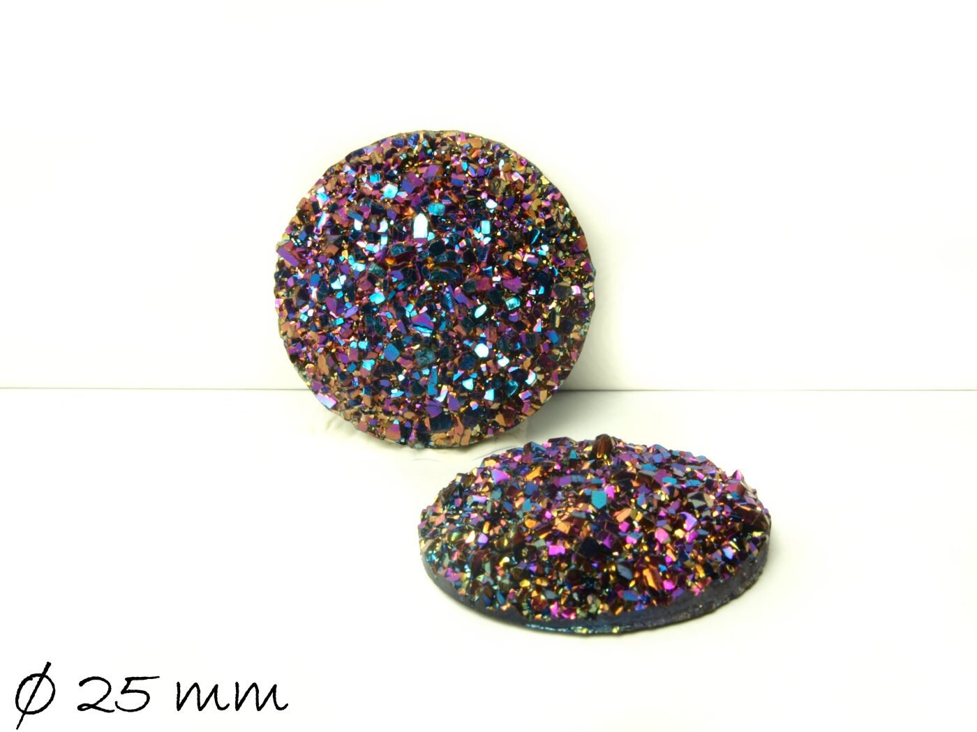 2 Stück Resin Cabochons, rund, Druzy-Imitat 25 mm, lila