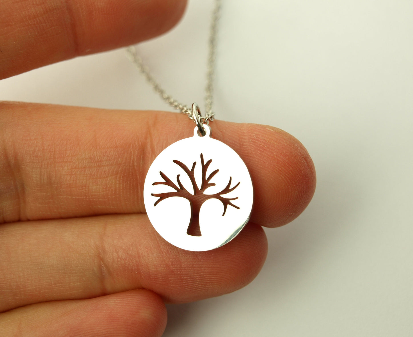 Kette Edelstahl Baum Lebensbaum Anhänger Scheibe rund