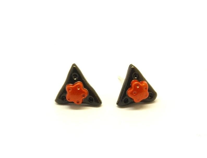 Ohrstecker Blume nach Wahl kupfer schwarz Blüte Polymer Clay