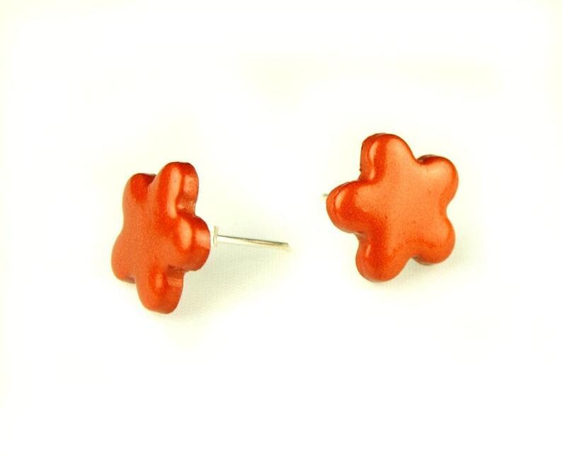 Ohrstecker Blume nach Wahl kupfer schwarz Blüte Polymer Clay