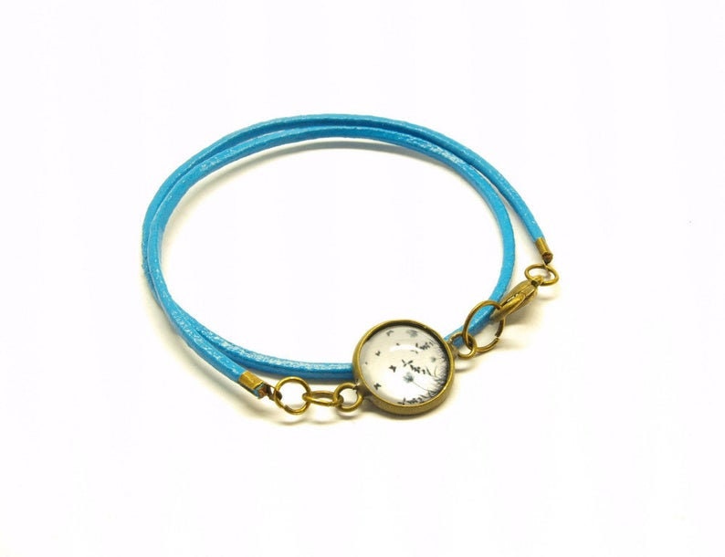 Wickelarmband nach Wahl Leder Cabochon Retro blau Armband