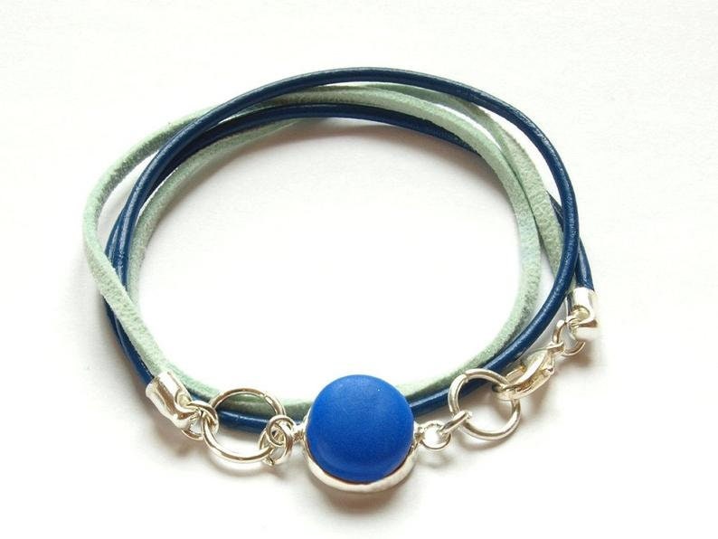 Wickelarmband nach Wahl Leder Cabochon Retro blau Armband