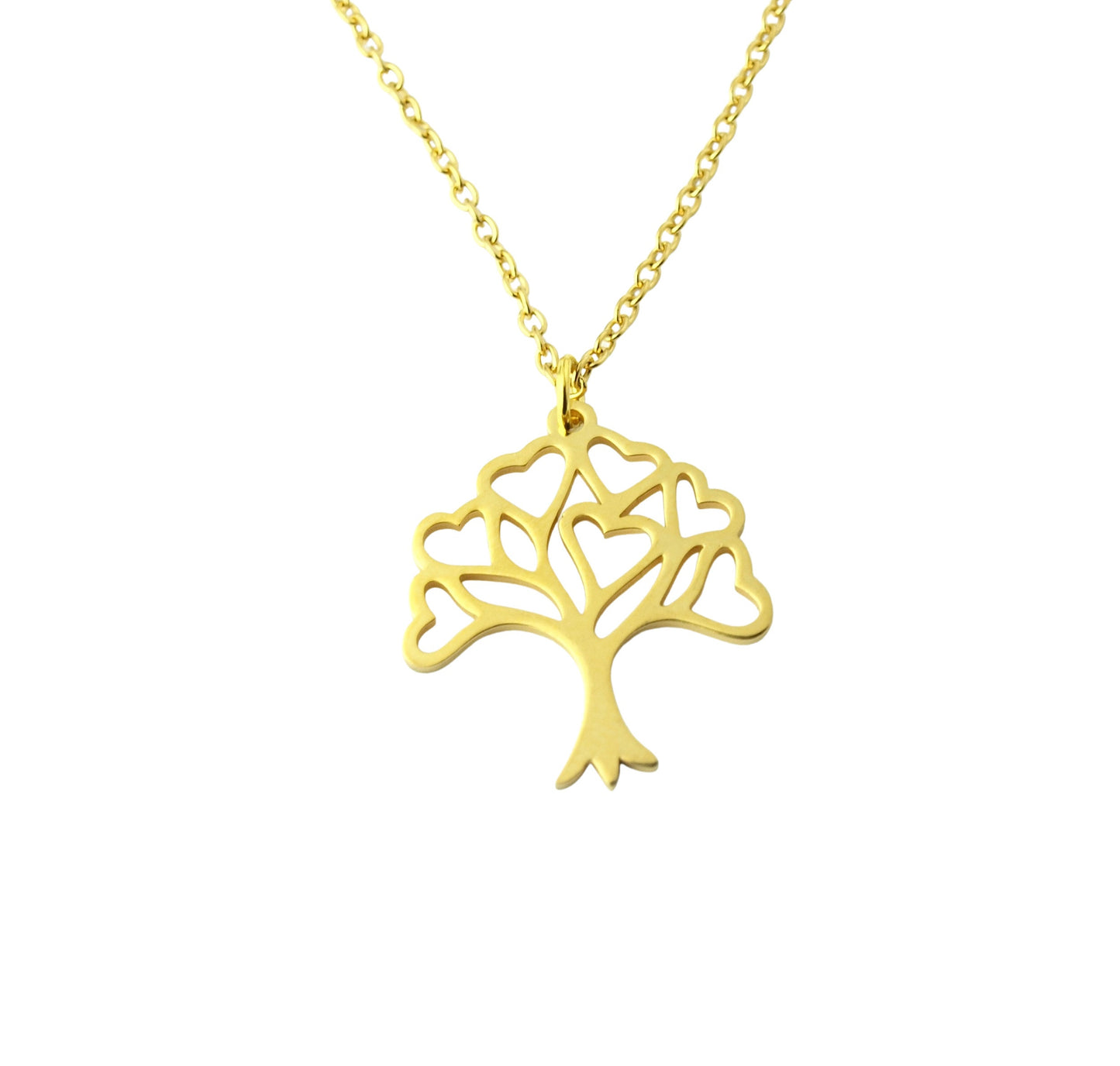 Kette Edelstahl Baum Lebensbaum Anhänger Herzen Liebe golden