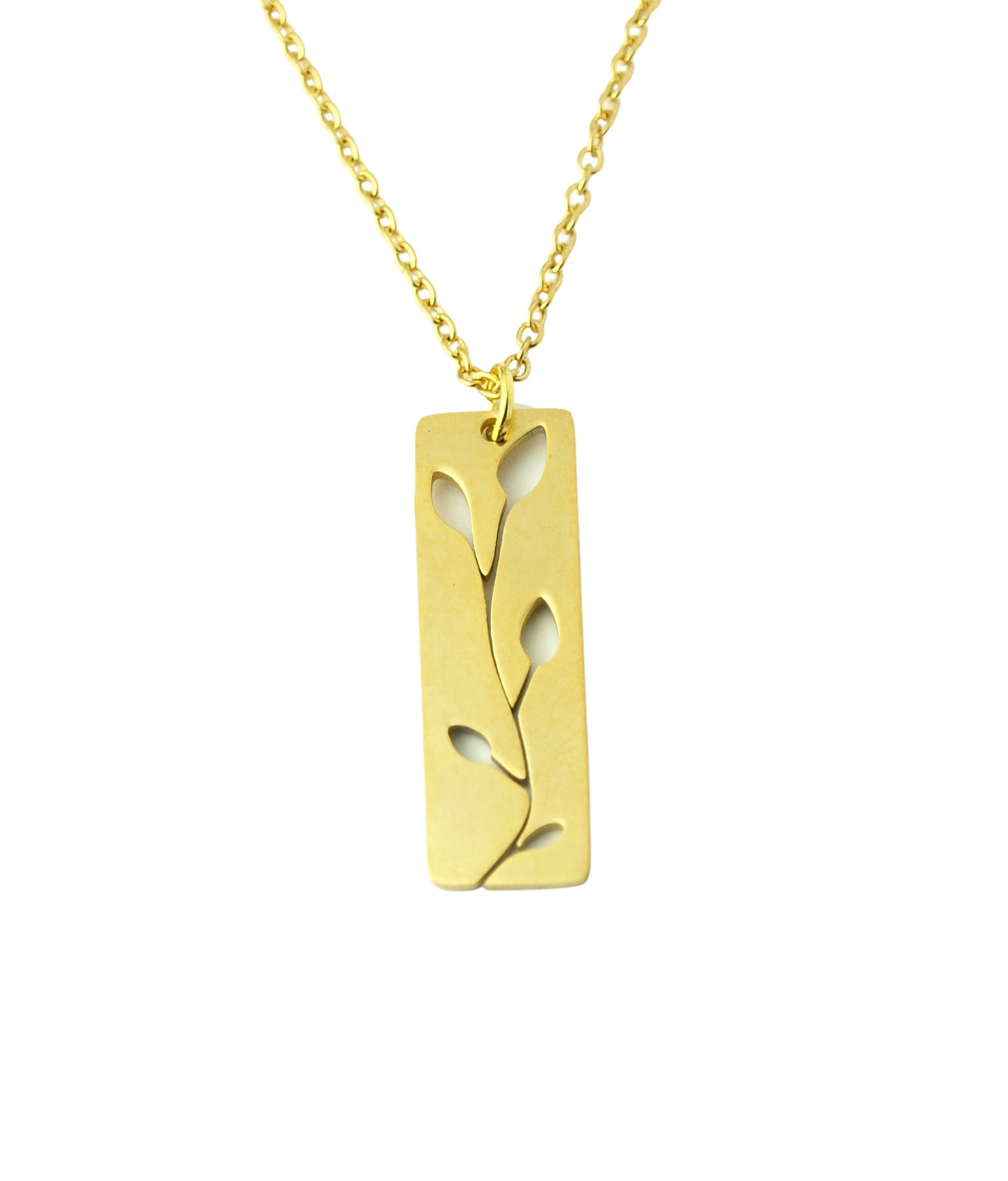 Kette Edelstahl Blüten Zweig Rechteck Anhänger geometrisch golden