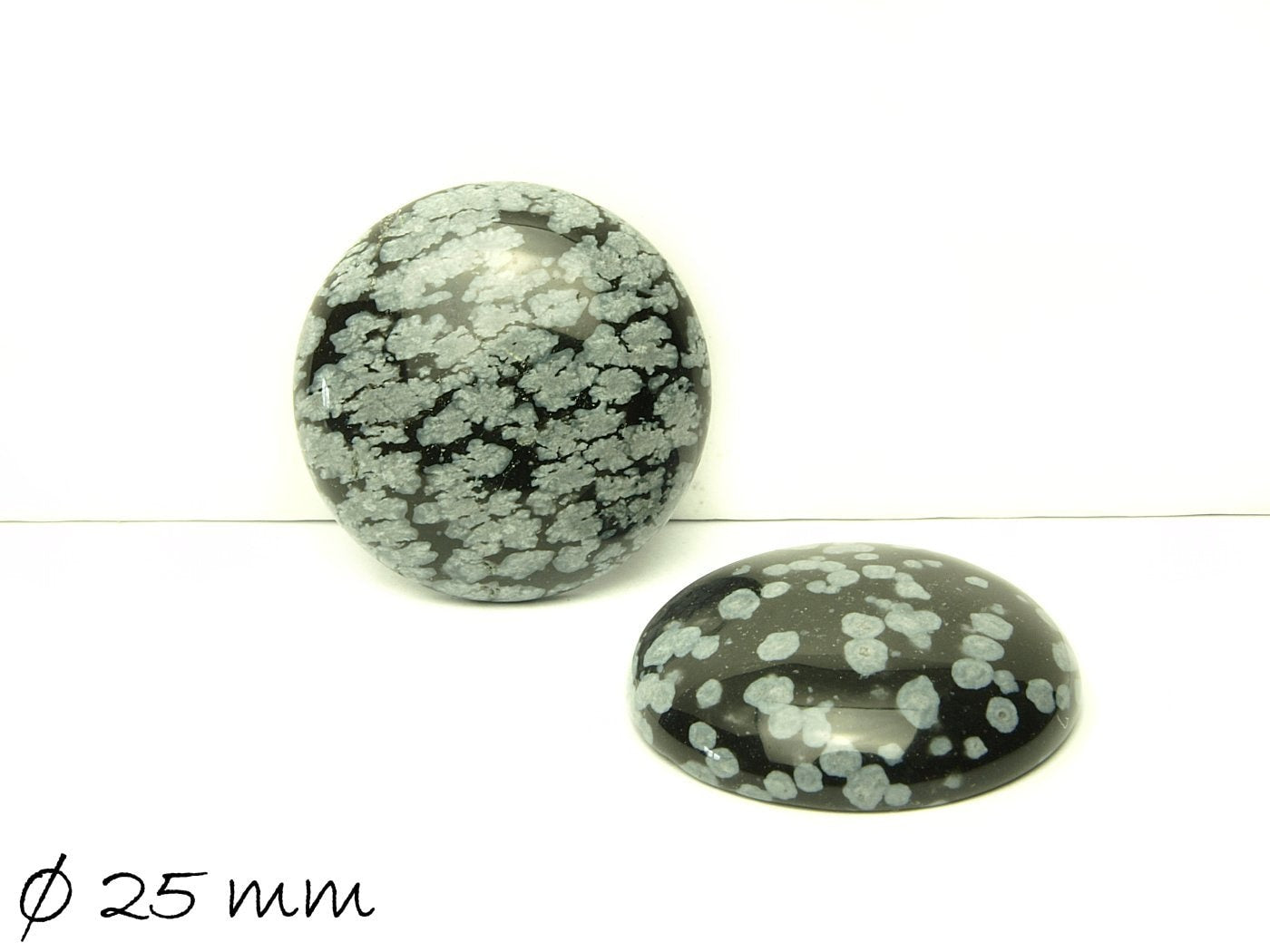 1 Stück Edelstein Cabochon Schneeflocken Obsidian, Ø 25 mm