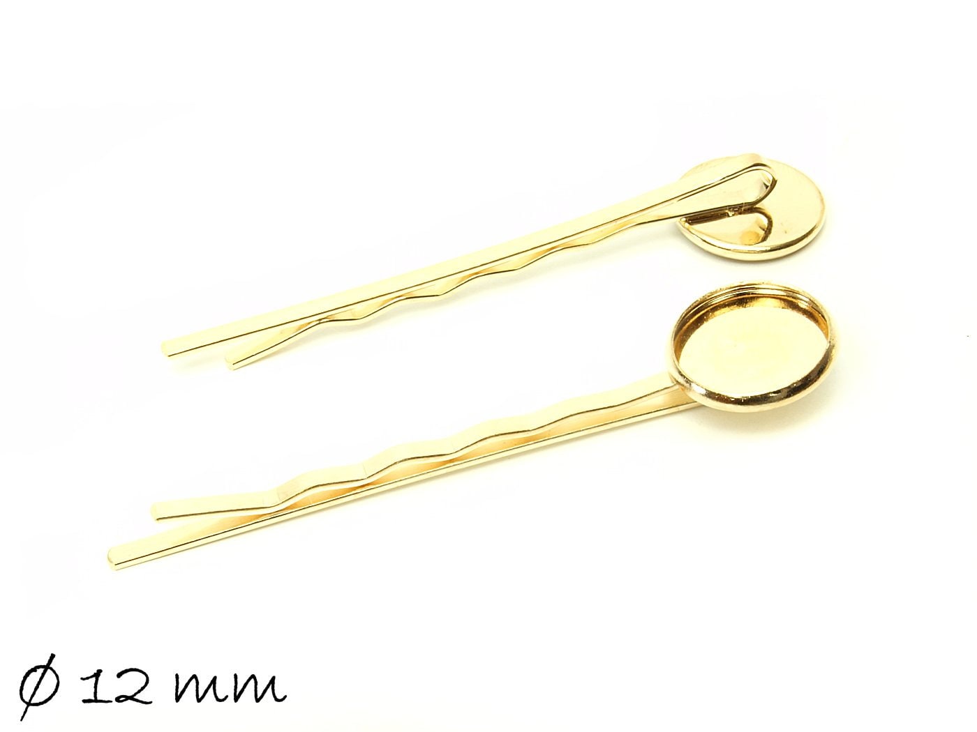 4 Stück Haarnadeln - Rohlinge mit Cabochonfassung, gold, Ø 12 mm
