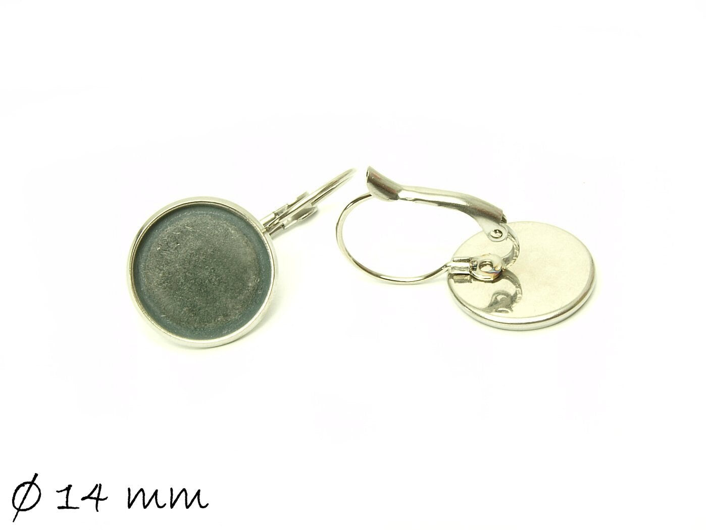 4 Stück Brisuren aus Edelstahl in silber für Cabochons mit 14 mm Durchmesser