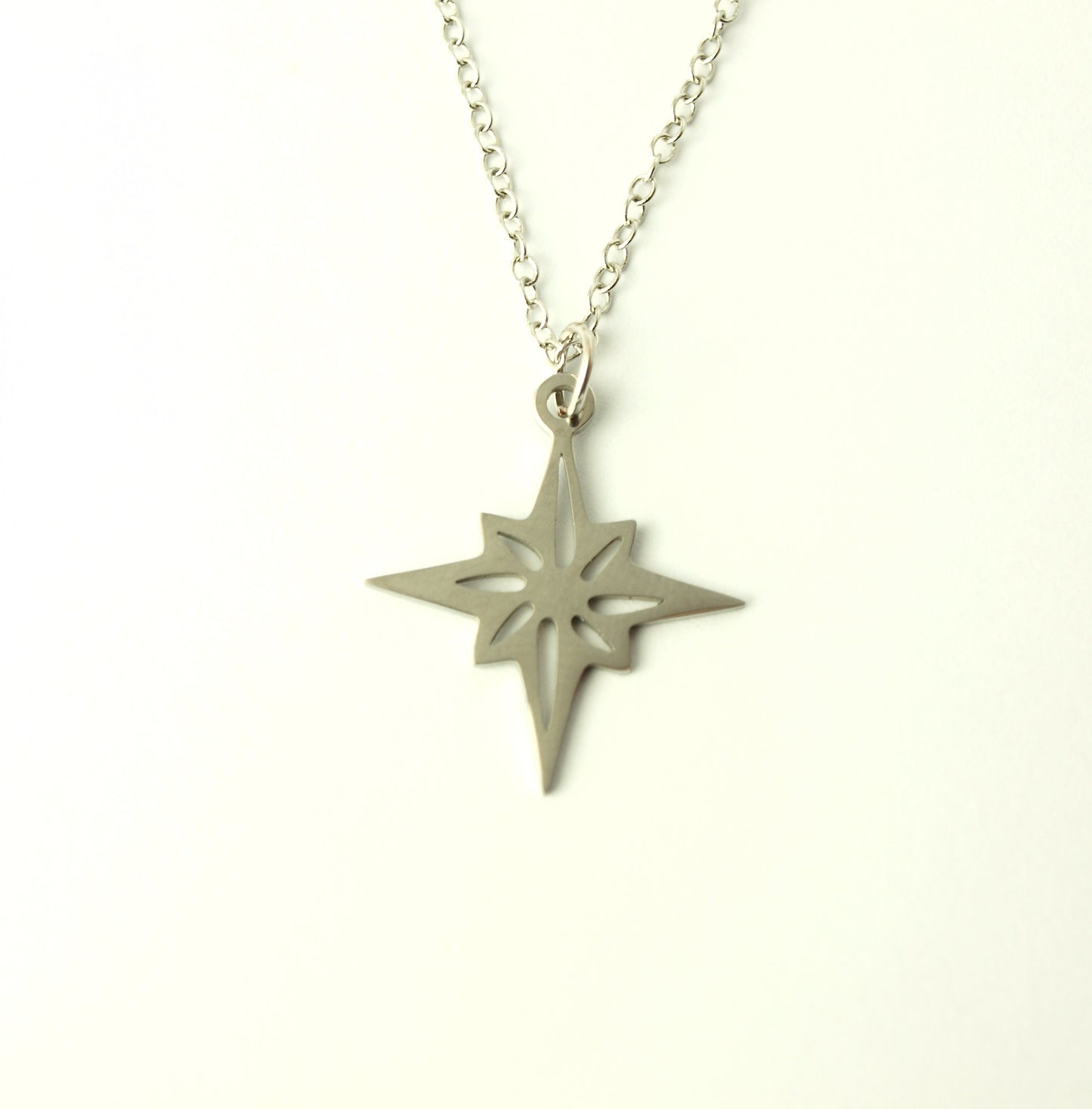 Kette Kompass Rose Edelstahl Anhänger silbern